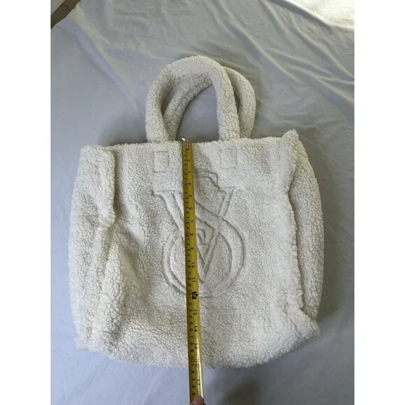 Victoria’s Secret White Cream Sherpa Large Logo Tote Bag EUC - Picture 6 of 9